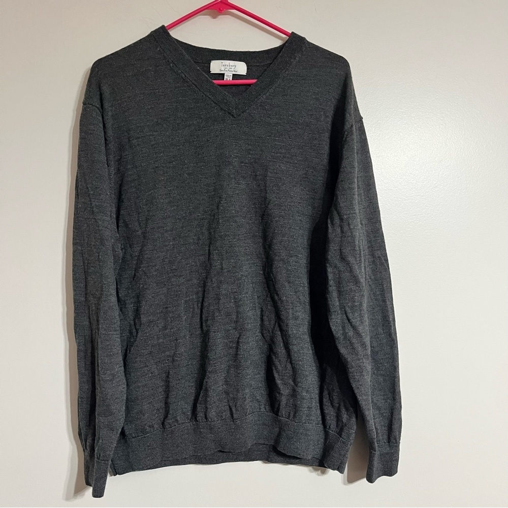 Men's Turnbury Extra Fine Merino‎ Wool V-Neck Sweater Size XLT Gray Winter